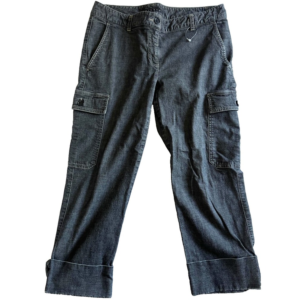 Theory Cargo Pants Womens 8 Charcoal Gray Cropped Capri Cuffed Utility Pockets